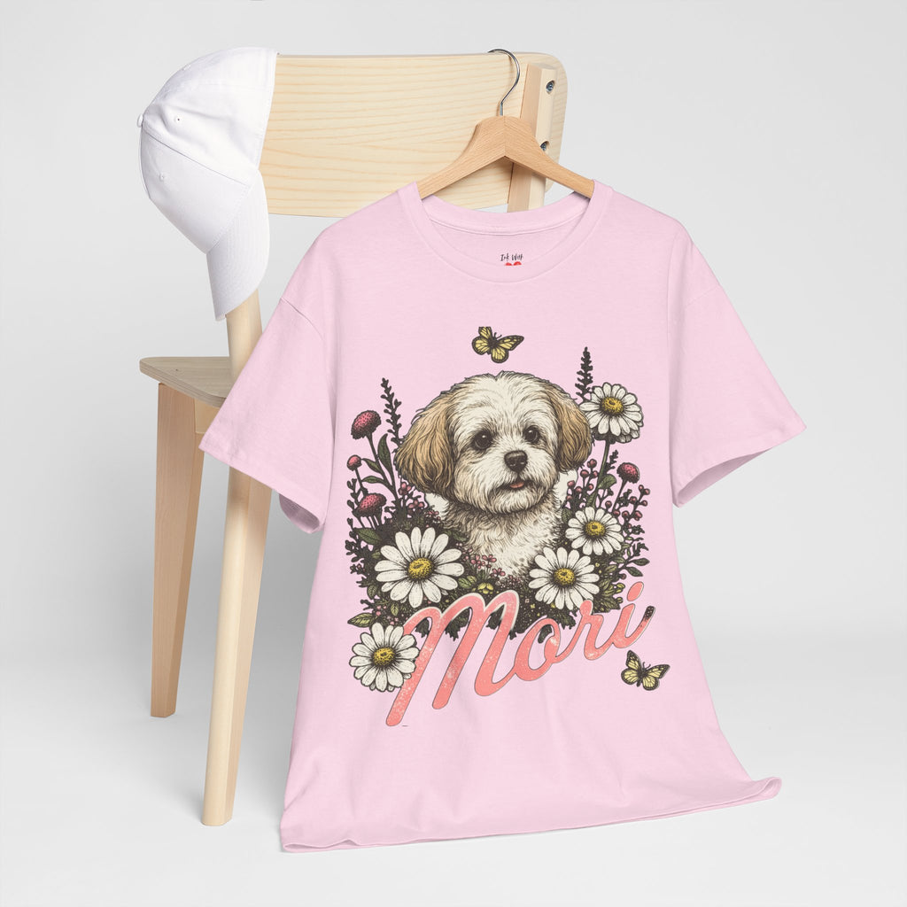 Dog Floral Tee — Personalized "Mori" Puppy Shirt