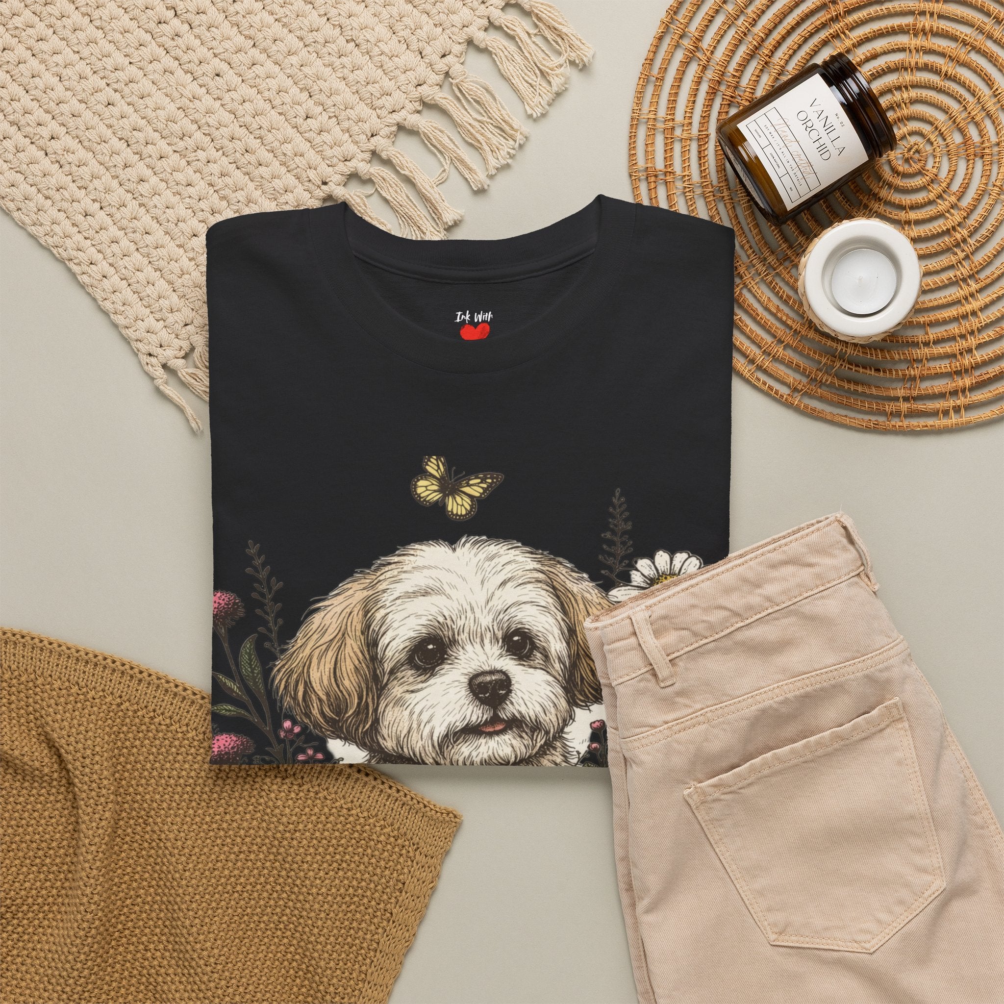 Dog Floral Tee — Personalized "Mori" Puppy Shirt
