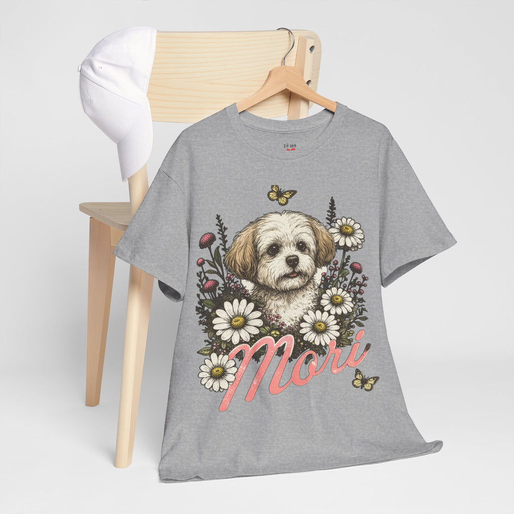 Dog Floral Tee — Personalized "Mori" Puppy Shirt