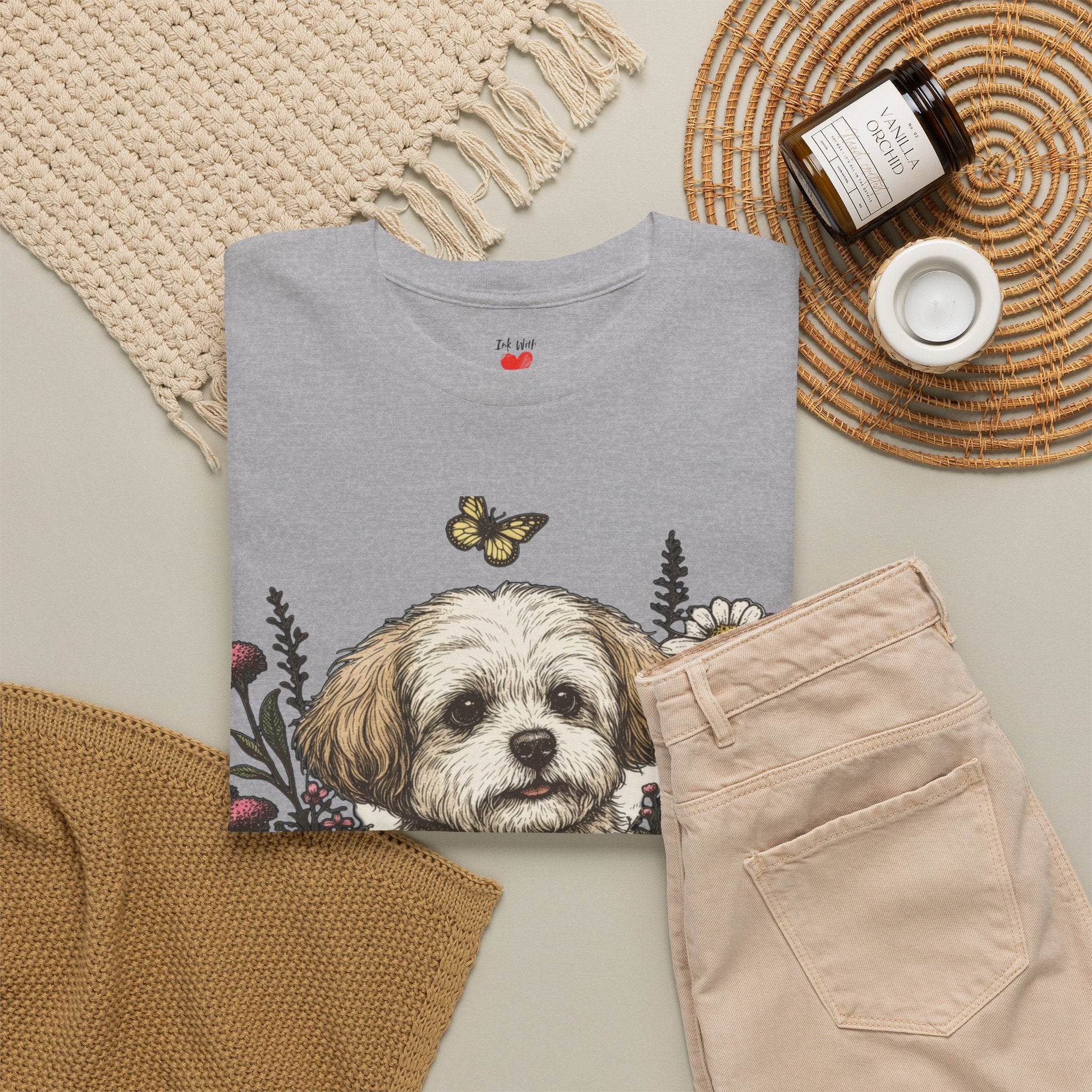 Dog Floral Tee — Personalized "Mori" Puppy Shirt