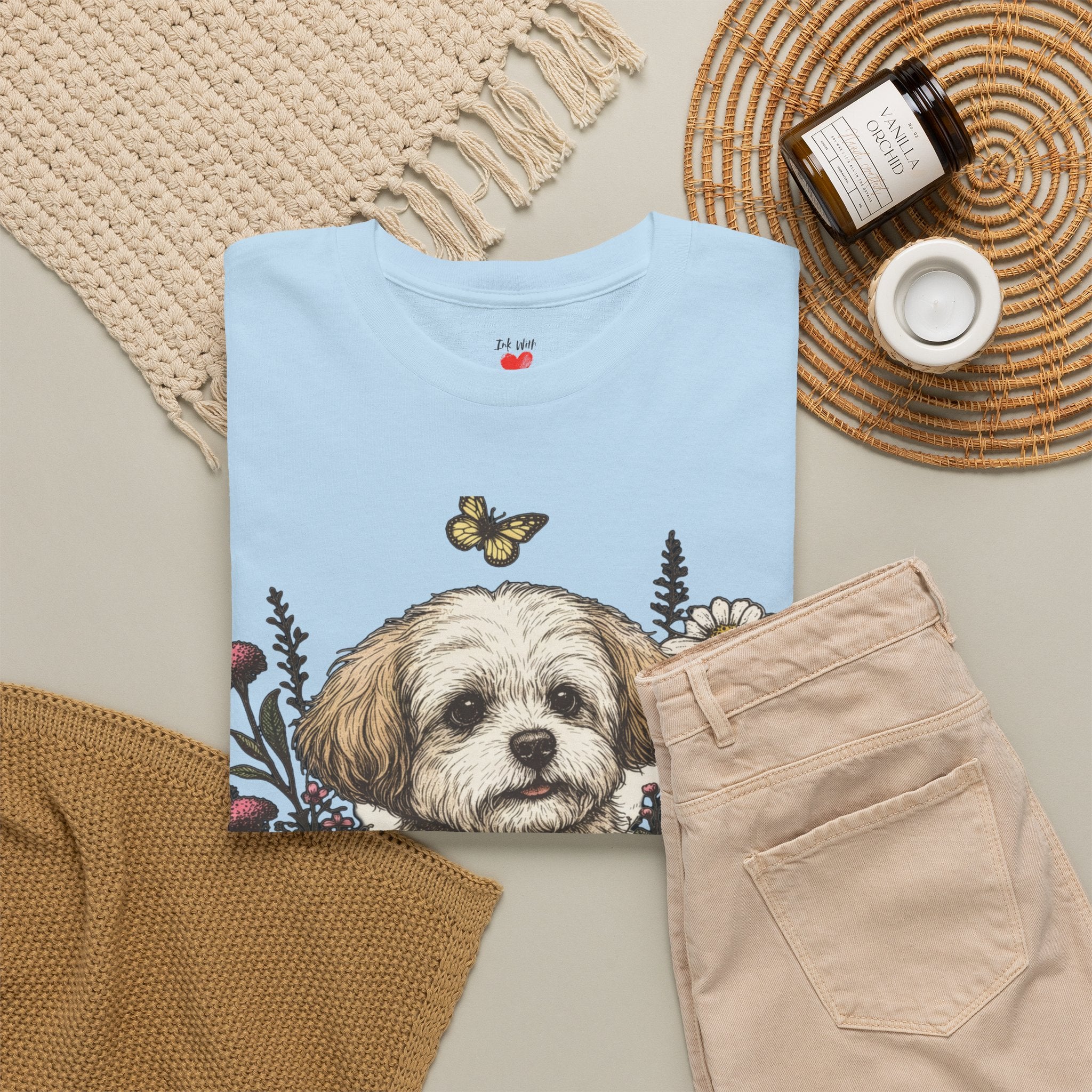 Dog Floral Tee — Personalized "Mori" Puppy Shirt