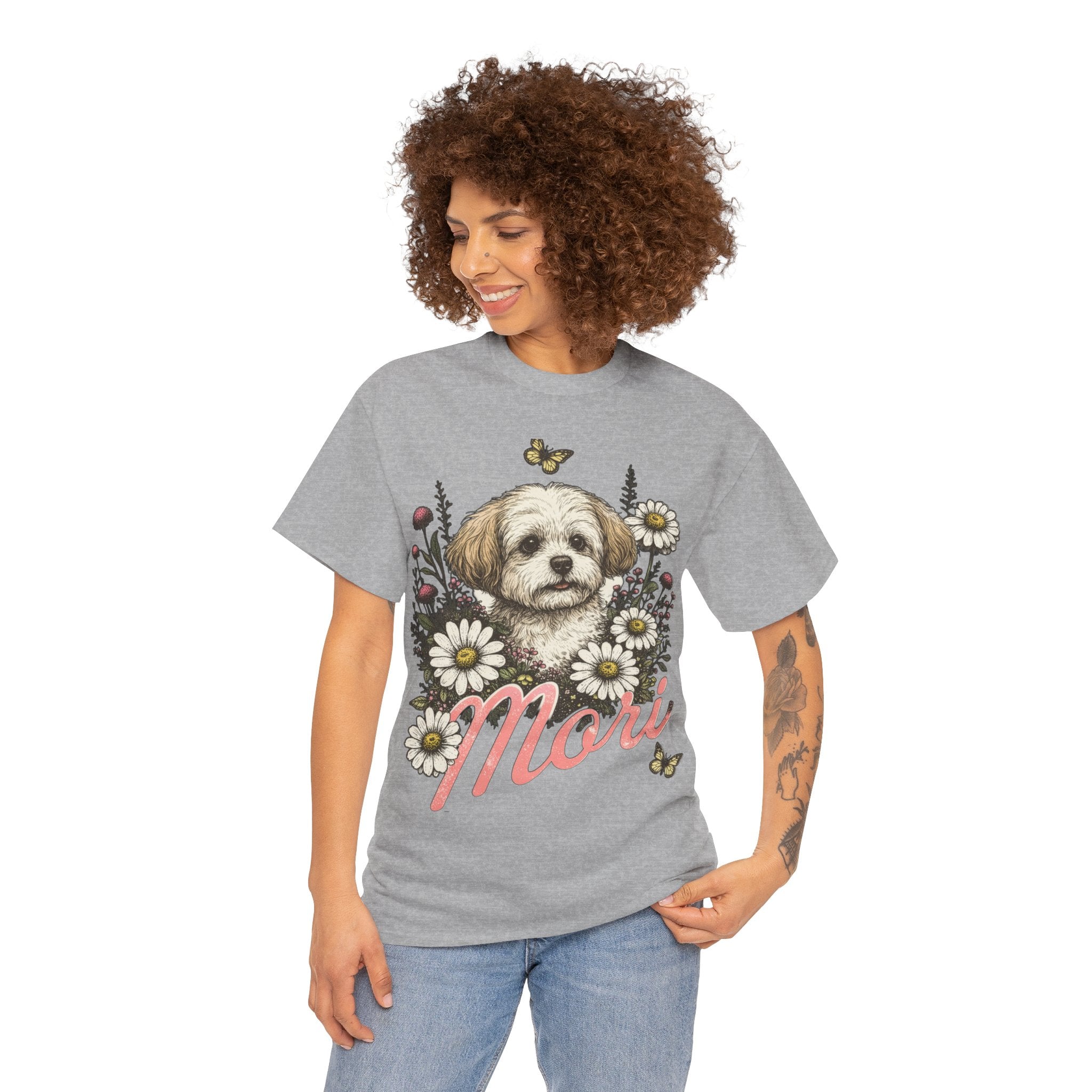 Dog Floral Tee — Personalized "Mori" Puppy Shirt