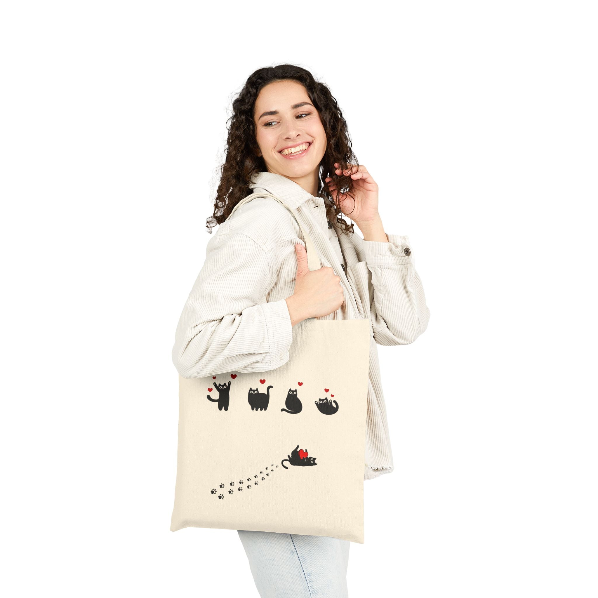 Tote Bag — Cute Black Cat Paw Prints & Falling Cat Design