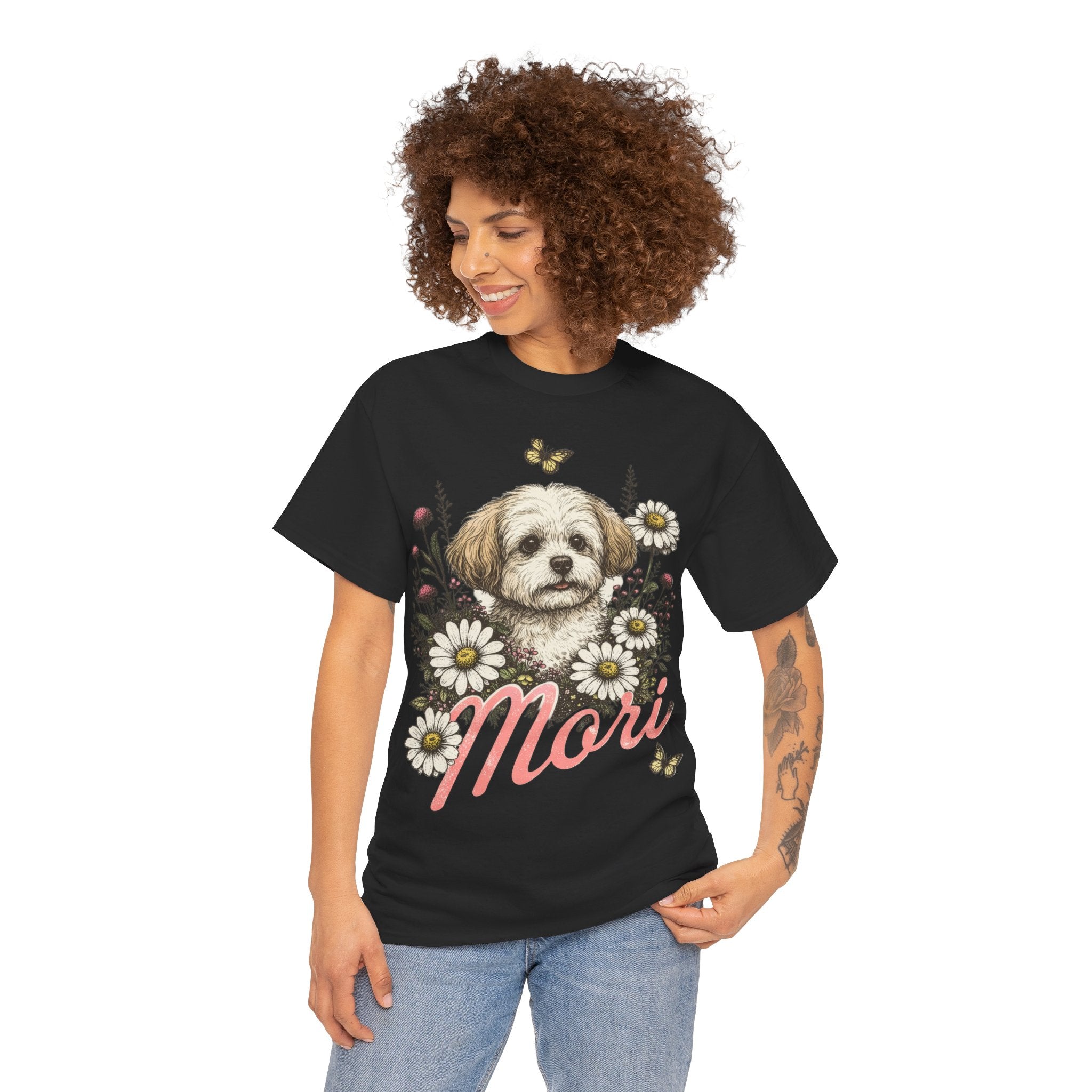Dog Floral Tee — Personalized "Mori" Puppy Shirt