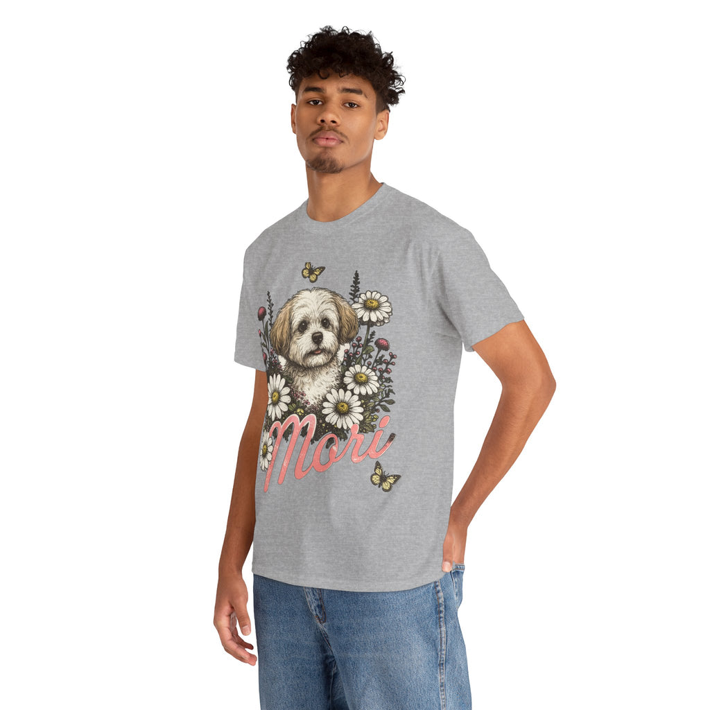 Dog Floral Tee — Personalized "Mori" Puppy Shirt