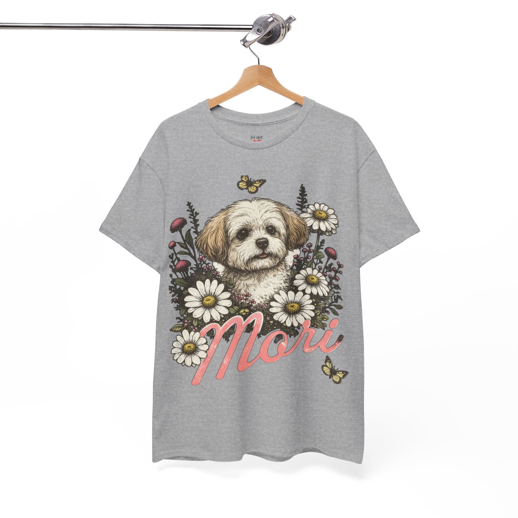 Dog Floral Tee — Personalized "Mori" Puppy Shirt