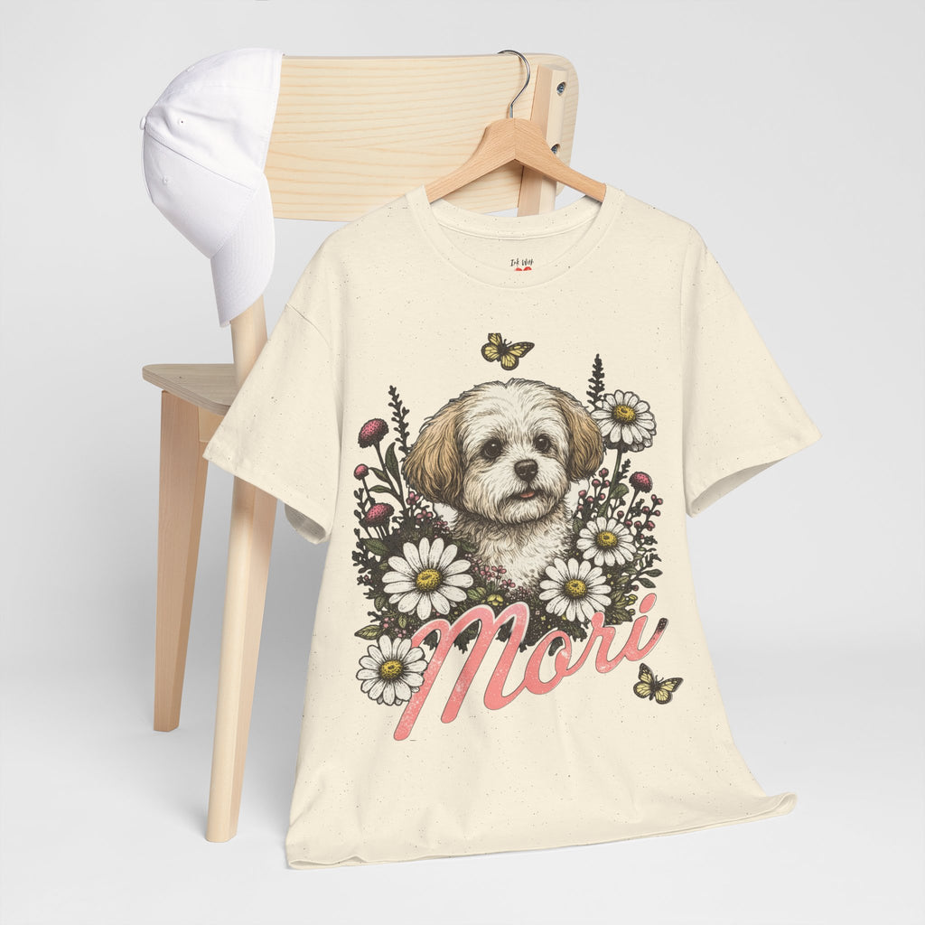 Dog Floral Tee — Personalized "Mori" Puppy Shirt