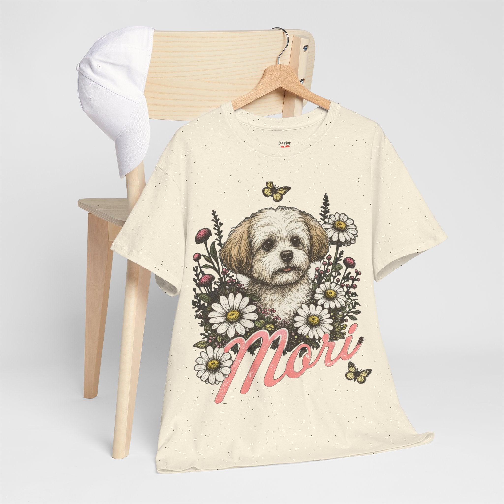Dog Floral Tee — Personalized "Mori" Puppy Shirt
