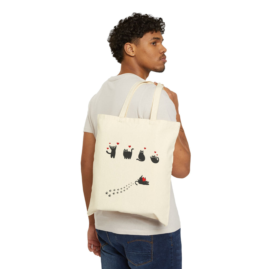 Tote Bag — Cute Black Cat Paw Prints & Falling Cat Design