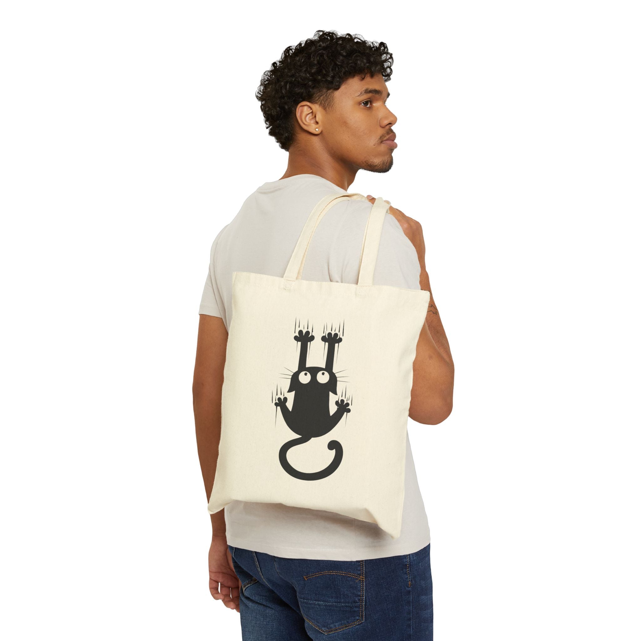 Tote Bag — Cute Black Cat Paw Prints & Falling Cat Design
