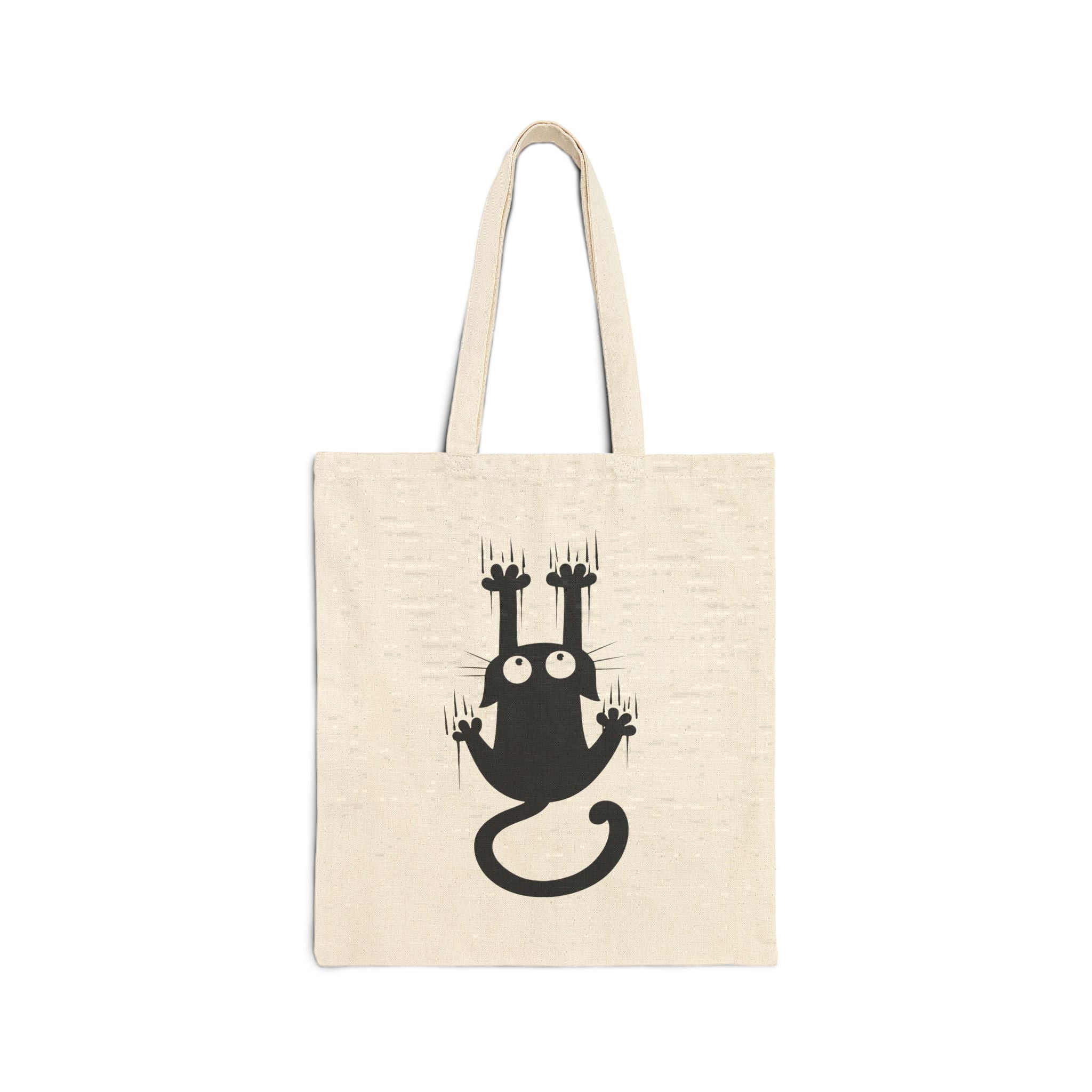Tote Bag — Cute Black Cat Paw Prints & Falling Cat Design