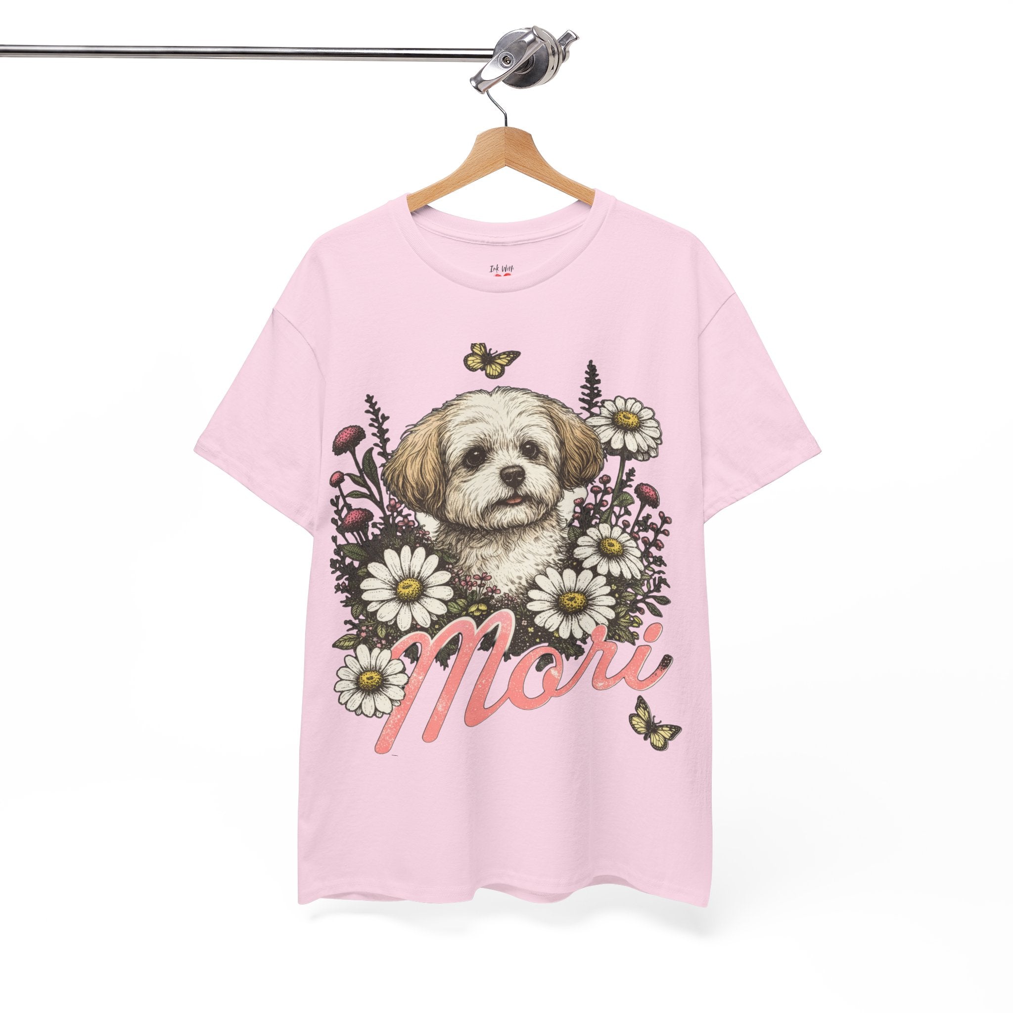 Dog Floral Tee — Personalized "Mori" Puppy Shirt