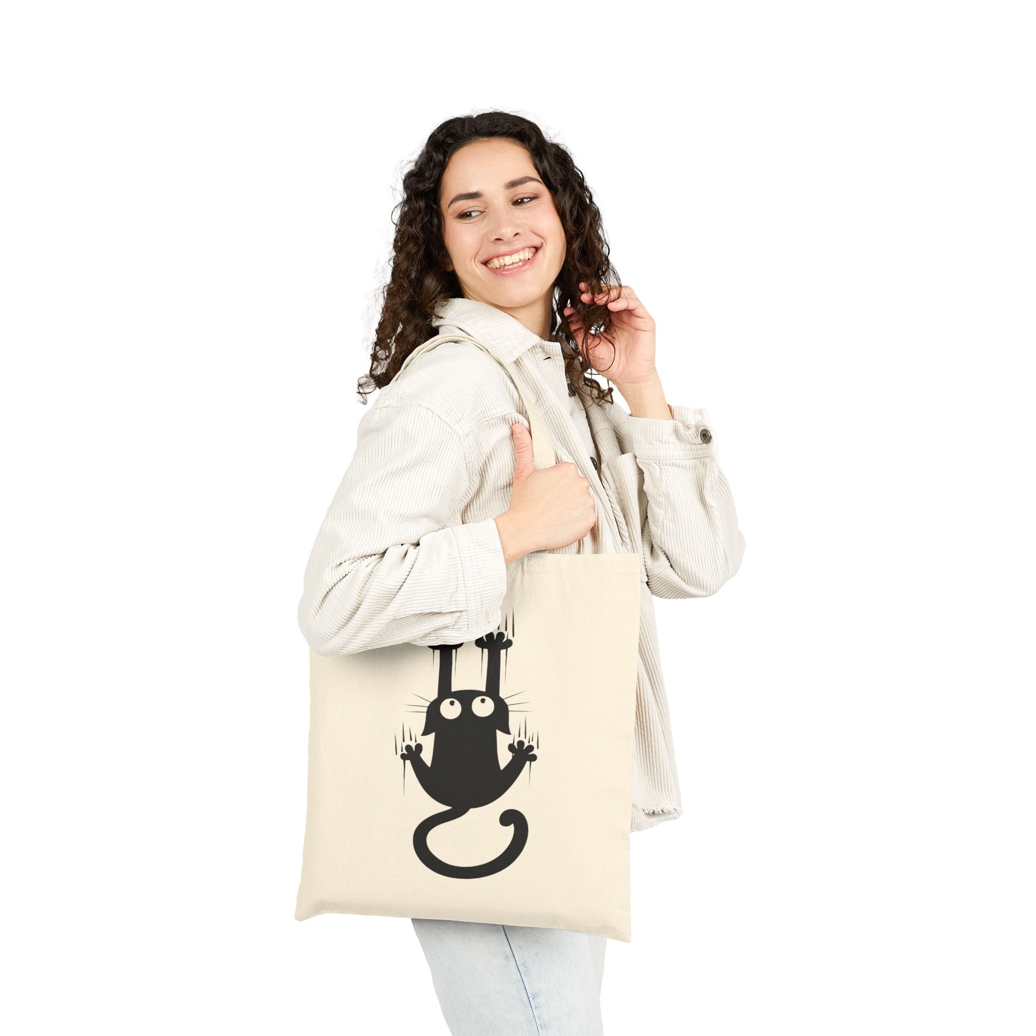 Tote Bag — Cute Black Cat Paw Prints & Falling Cat Design