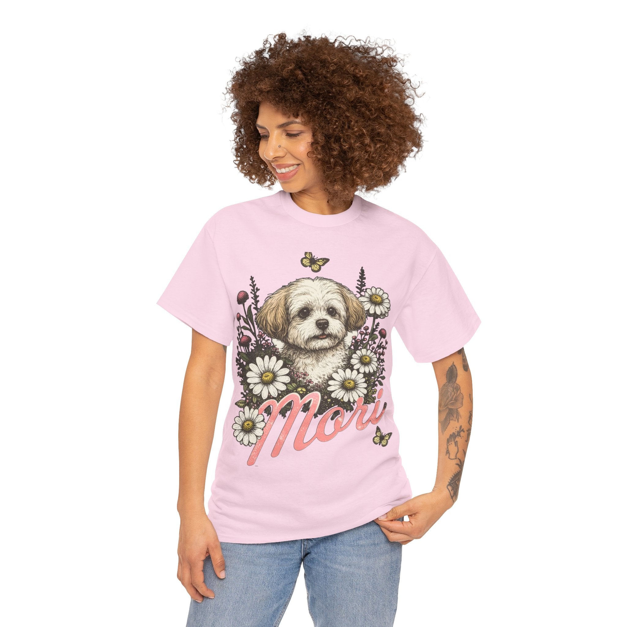 Dog Floral Tee — Personalized "Mori" Puppy Shirt