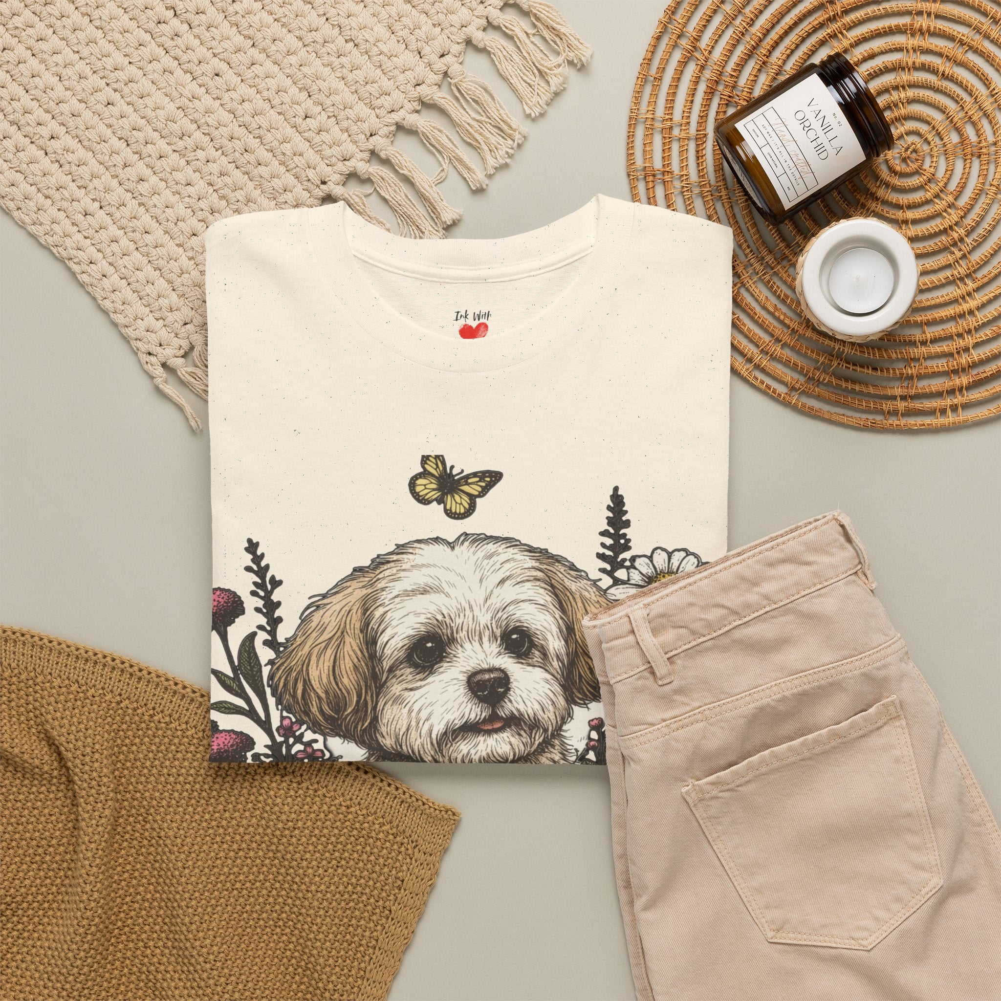 Dog Floral Tee — Personalized "Mori" Puppy Shirt