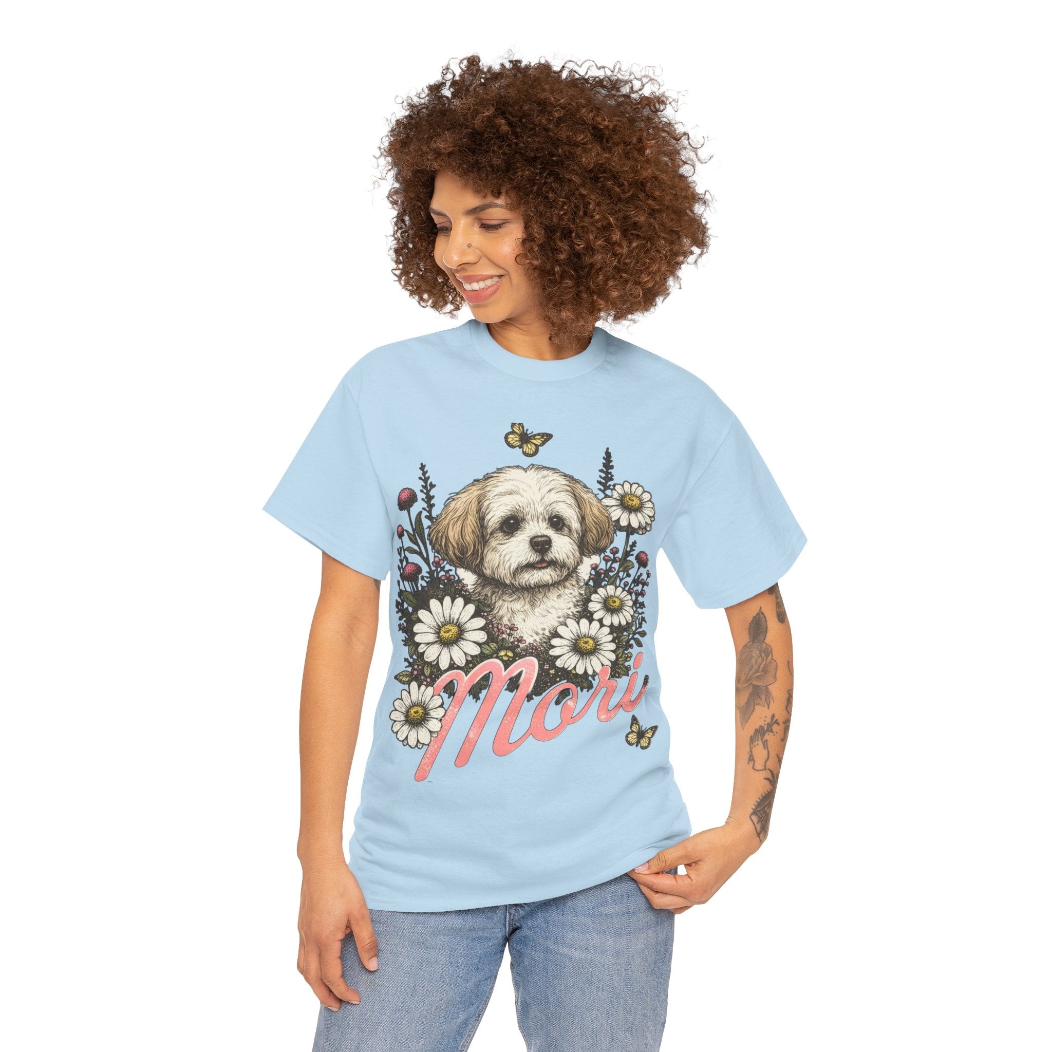 Dog Floral Tee — Personalized "Mori" Puppy Shirt