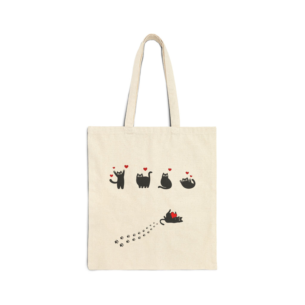 Tote Bag — Cute Black Cat Paw Prints & Falling Cat Design