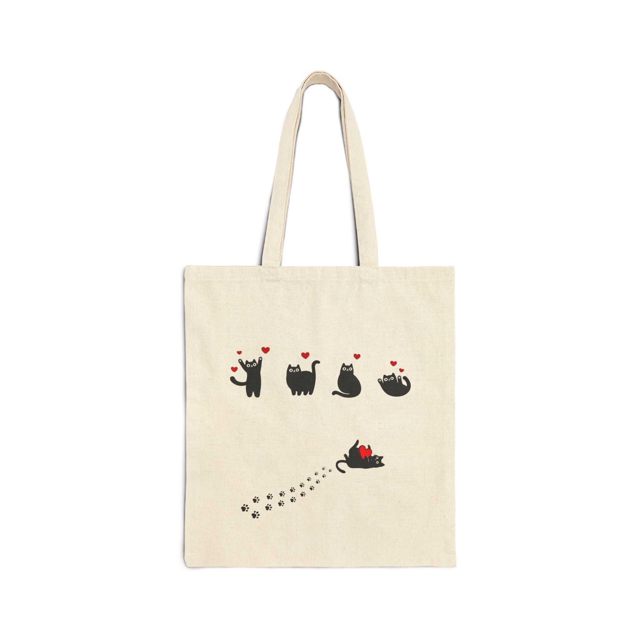 Tote Bag — Cute Black Cat Paw Prints & Falling Cat Design